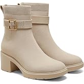 VIVAIA Gisella Women's Ankle Boots Square Toe Block Heel Booties with Removable Buckle Comfortable Water Repellent Dress Shoe for Fall Winter Daily Outfit