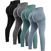 NORMOV 4 Piece Butt Lifting Workout Leggings for Women, Seamless Gym Scrunch Booty Lifting Sets
