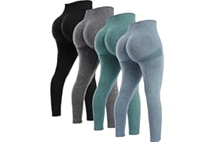 NORMOV 4 Piece Butt Lifting Workout Leggings for Women, Seamless Gym Scrunch Booty Lifting Sets