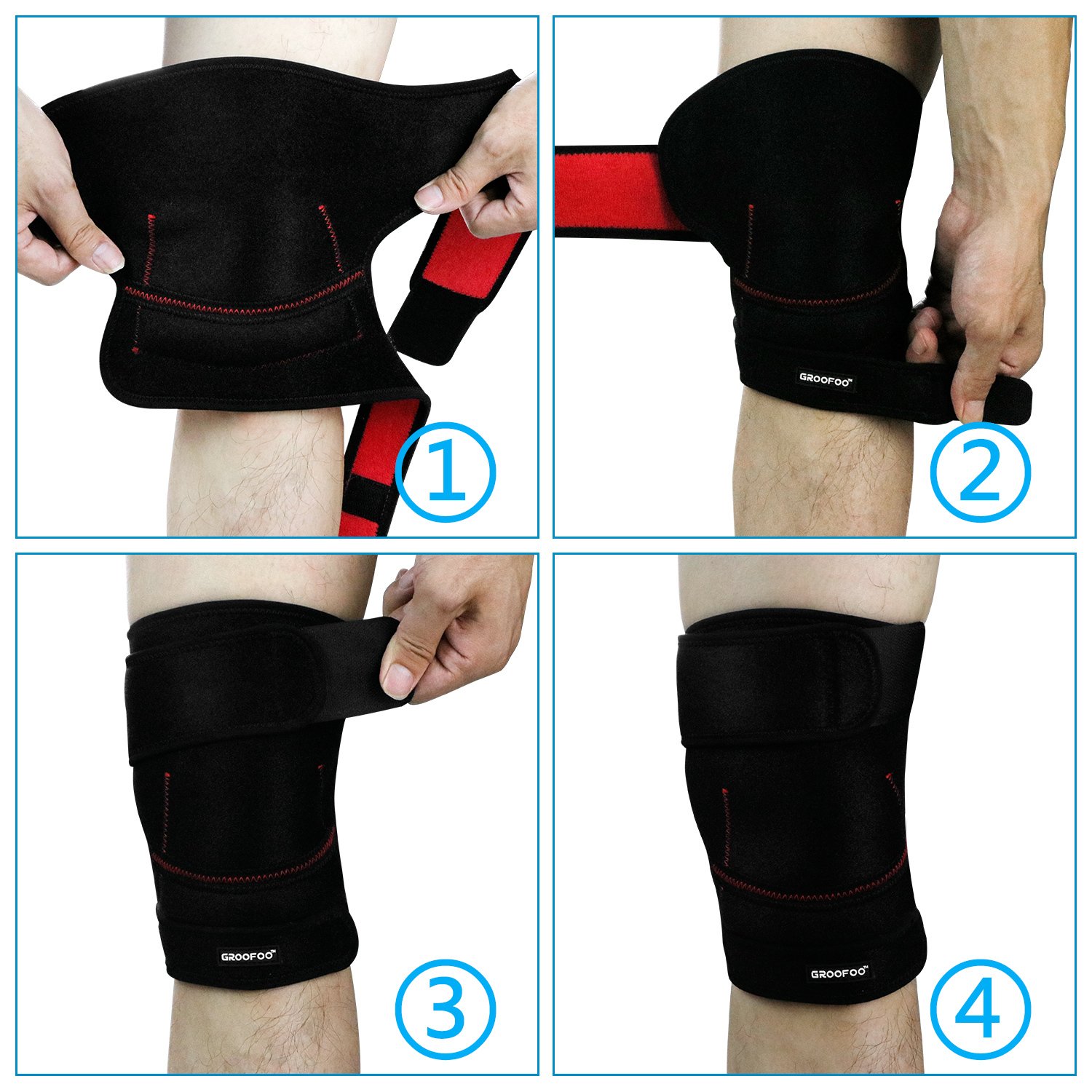Knee Brace, GROOFOO Patella Knee Brace for Arthritis [Adjustable Knee Brace][Knee Brace Sleeve][Knee Brace Acl Skiing]Ergonomic Arc Design with Lint-free Materials - injured, arthritic knees recovery