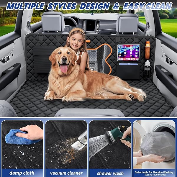 QINGTI TRUCK DOG SEAT COVER FOR FULL SIZE F150/RAM1500/SILVERADO, XXL DOG SEAT COVER FOR BACK SEAT FOR 2-4 LARGE DOGS, 400LBS CAPACITY, WATERPROOF & NON-SLIP BACK SEAT PROTECTOR FOR CREW CAB TRUCKS
