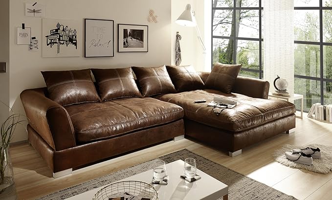 Sofa Couch Wohnlandschaft Wildlederoptik Anna L Form Rana Collection