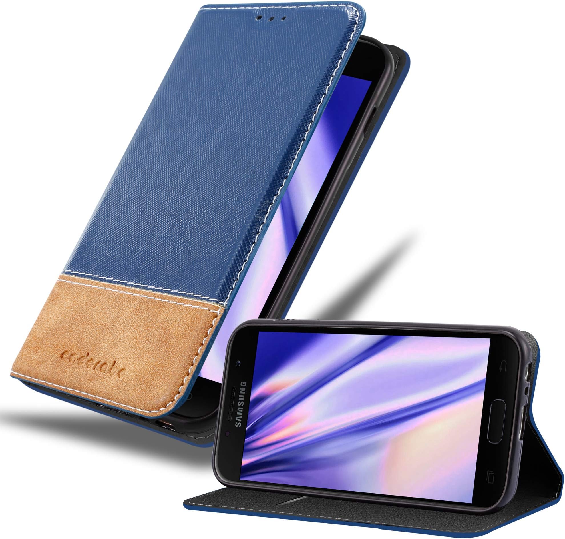 Cadorabo Book Case Compatible with Samsung Galaxy A5 2017 in Dark Blue Brown - with Magnetic Closure, Stand Function and Card Slot - Wallet Etui Cover Pouch PU Leather Flip