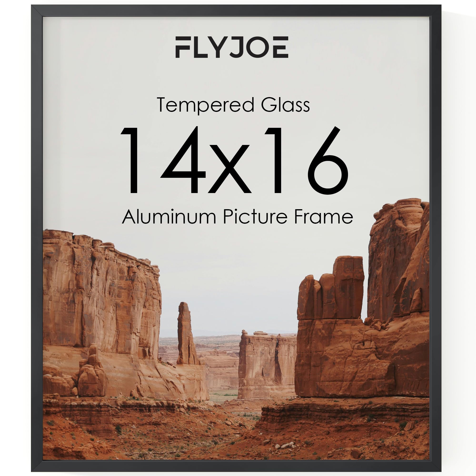 FLYJOE 14x16 Metal Picture Frame - Black Aluminum Photo Frames-Real Real Glass,Wall Gallery Poster Puzzles Artwork 16x14 frame Mounting Horizontally or Vertically Decor for Wall, Black Image