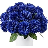 SITUMEIZI 12 Pcs Blue Artificial Chrysanthemums Flowers Ball Flower Fake Mums Silk for Wedding Home Kitchen Decoration Floral Arrangement