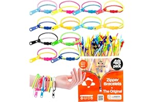 UpBrands 48 Fidget Toys Friendship Zipper Bracelets 7 ½”, Party Favors for Kids, Sensory Bulk Set Neon Colors, Kit for Valentines, Birthday, Goodie Bag, Easter Egg Basket Stuffers, Pinata Fillers