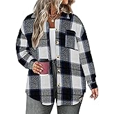 ForHailey Plus Size Plaid Shacket Jacket for Women Long Sleeve Button Down Blouses Flannel Shirts Casual Coats XL-5XL