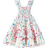zarmfly Little Girl Twirl Dress Kids Sleeveless Ruffle Tiered Smocked Dresses Girls Summer Outfits Beach Sundress