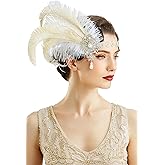 BABEYOND 1920s Flapper Headband Vintage Wedding Feather Headpiece 20s Great Gatsby Hair Accessories with Pearl