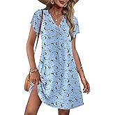 Ekouaer Women's Nightgown Short Flare Sleeve Sleepshirt V-Neck Sleepwear Soft Nightshirt Pajama Dress S-XXL