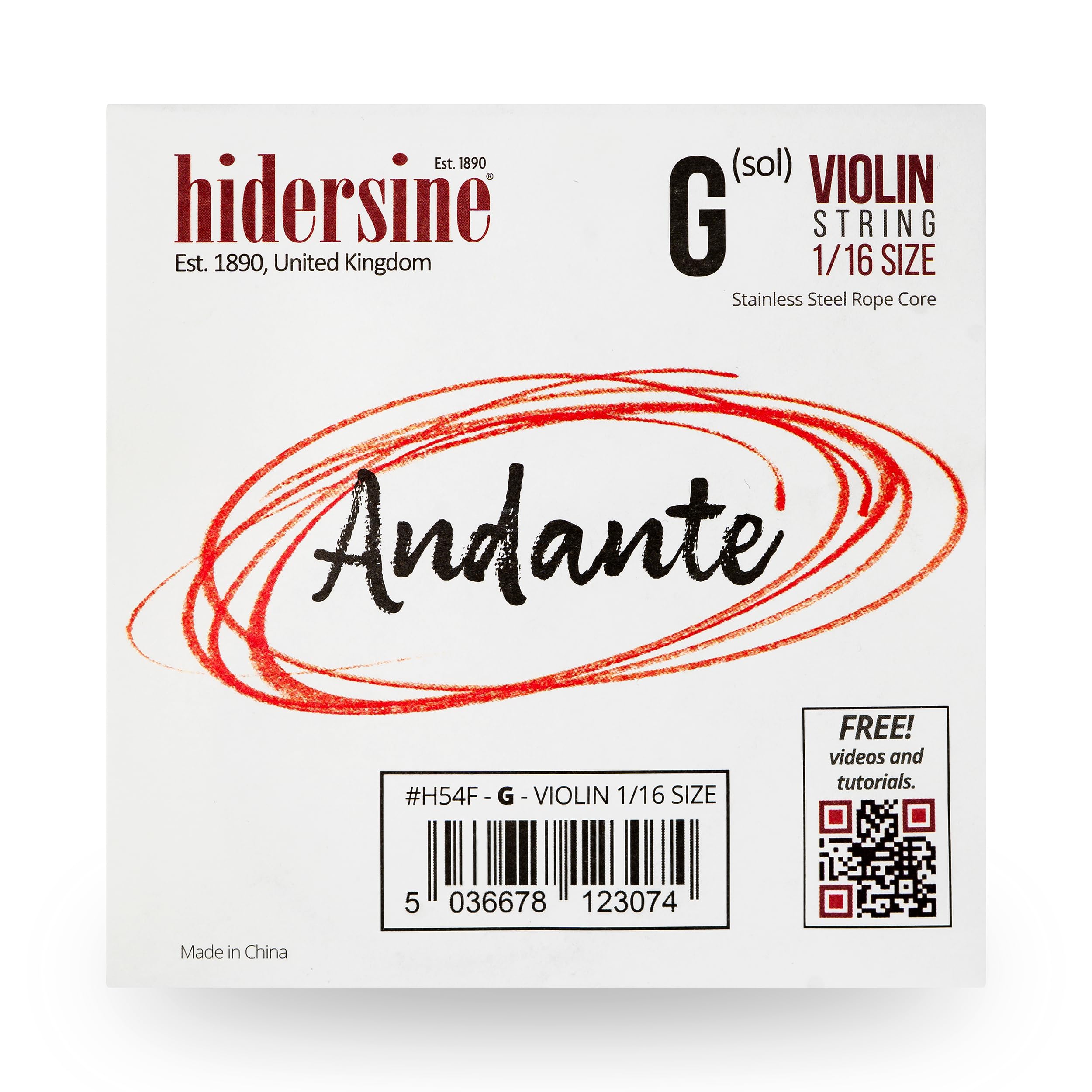 Hidersine Andante SINGLE G String for Violin 1/16 size. - Steel Rope Core string feels easy to play. - Great tone and great value. - Perfect for Students with sixteenth sized violins.