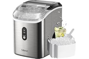 Nugget Ice Maker Countertop, Silonn Chewable Pellet Ice Machine with Self-Cleanin Function, 33lbs/24H Portable Ice Makers for Home Kitchen Officce, Stainless Steel