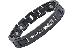 Crosstraxx Religious Bracelet - Adjustable Titanium Magnetic Bracelet with Matthew 19:26 Motivational Christian Scripture - With God All Things Are Possible - 8.5x0.5