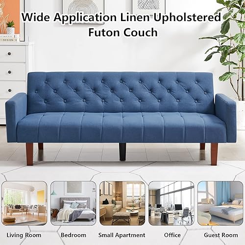Setawix Linen Upholstered Futon Sofa Bed Modern Convertible