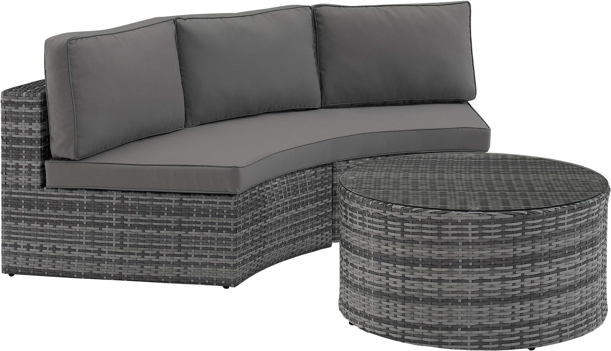 Crosley Furniture KO70034GY Catalina Outdoor Wicker 2-Piece Sectional Set (Sofa and Round Glass Top Coffee Table), Gray