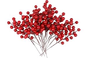 winemana 24 Pack 8 Inch Christmas Faux Picks Winter Berry Sprigs, Artificial Red Berries Stems Ornaments for Christmas Tree DIY Crafts Wreath Garland Decor