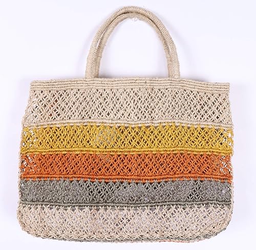 Amazon Maison Bengal メゾンベンガル Jute Macrame Stripe マイソン ベンガルトートバッグ かご メッシュ バッグ ショルダー カゴバッグ フェアトレード レディース エコバッグ おしゃれ レジかご マルチカラー ボーダー Natural Multi Maison Bengal メゾン