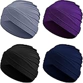 Geyoga 4 Pcs Women Turban Caps Chemo Headwear Cancer Patient Head Covering Soft Pleated Stretchy Head Wrap Sleep Hat