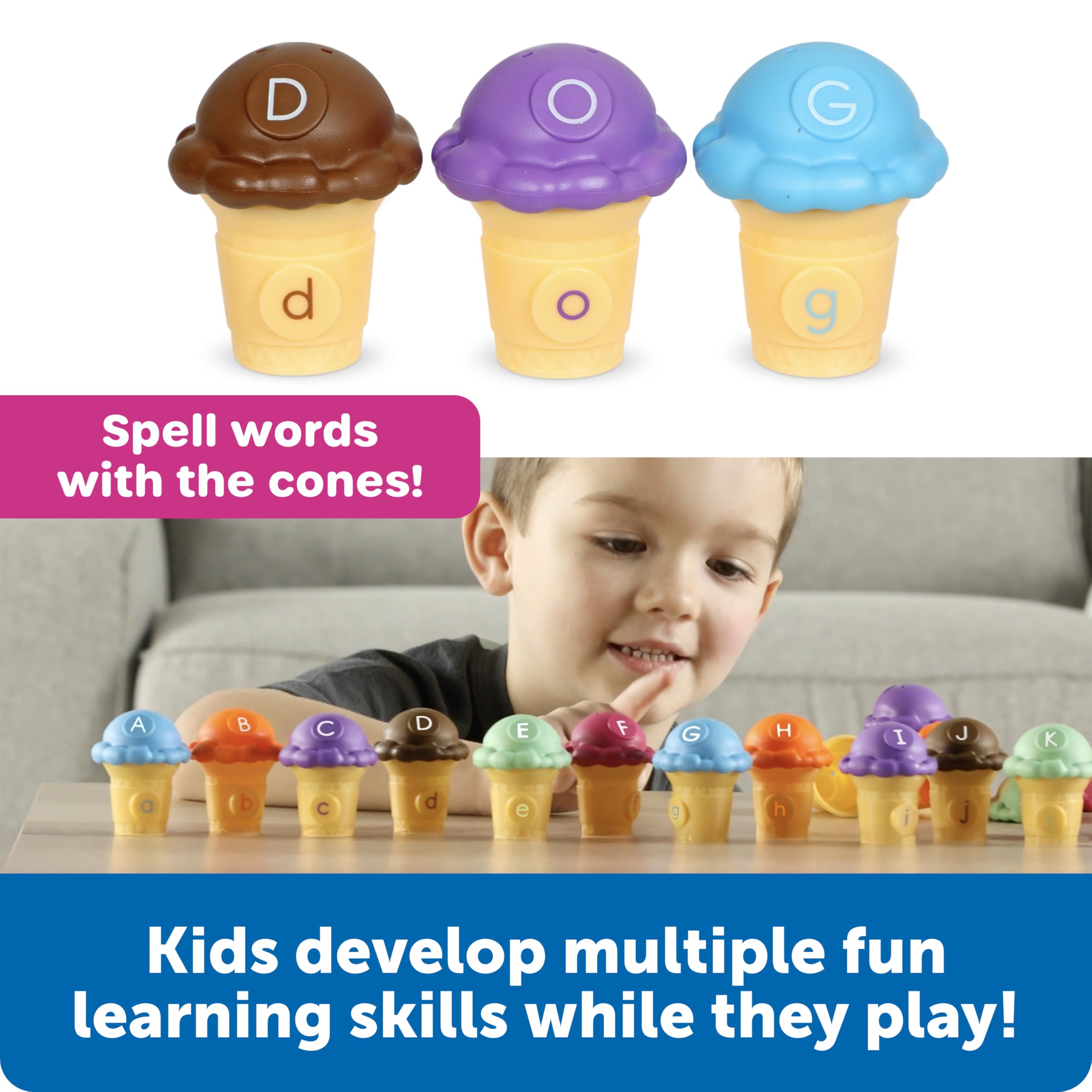 Learning Resources Mini Letter Scoops,Preschool Learning Toys, Stacking Toys, Montessori Toys,Kids Easter Gifts, Ages 3+, 52 Pieces