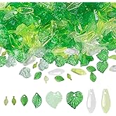 Clofiak 200Pcs Green Leaf Beads, Acrylic Transparent Maple Leaves Pendants, Funky Plant Charms Leaves Pendants, Tiny Leaf Bead Caps for Jewelry Making DIY Crafts Earring Bracelet