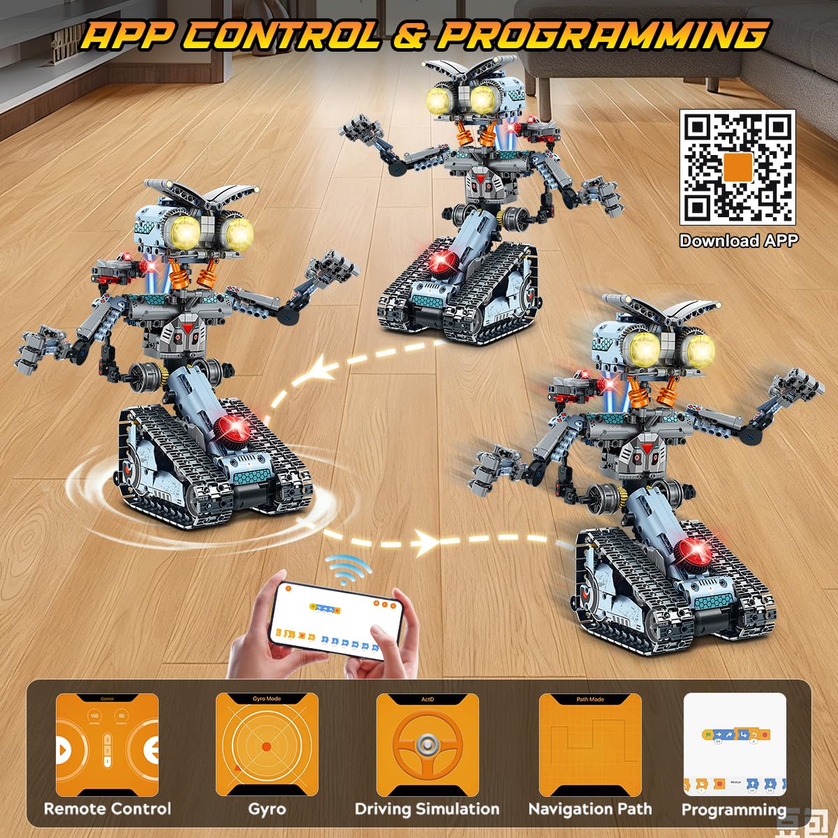 INSOON Technik Roboter Bauspielzeug mit Lichtern, 5-in-1 Roboter Klemmbausteine mit APP-& Fernbedienung, RC Panzer Bausteine 795 Stück, Lernspielzeug Geschenk für Kinder Jungen Mädchen ab 8 Jahren+ 8