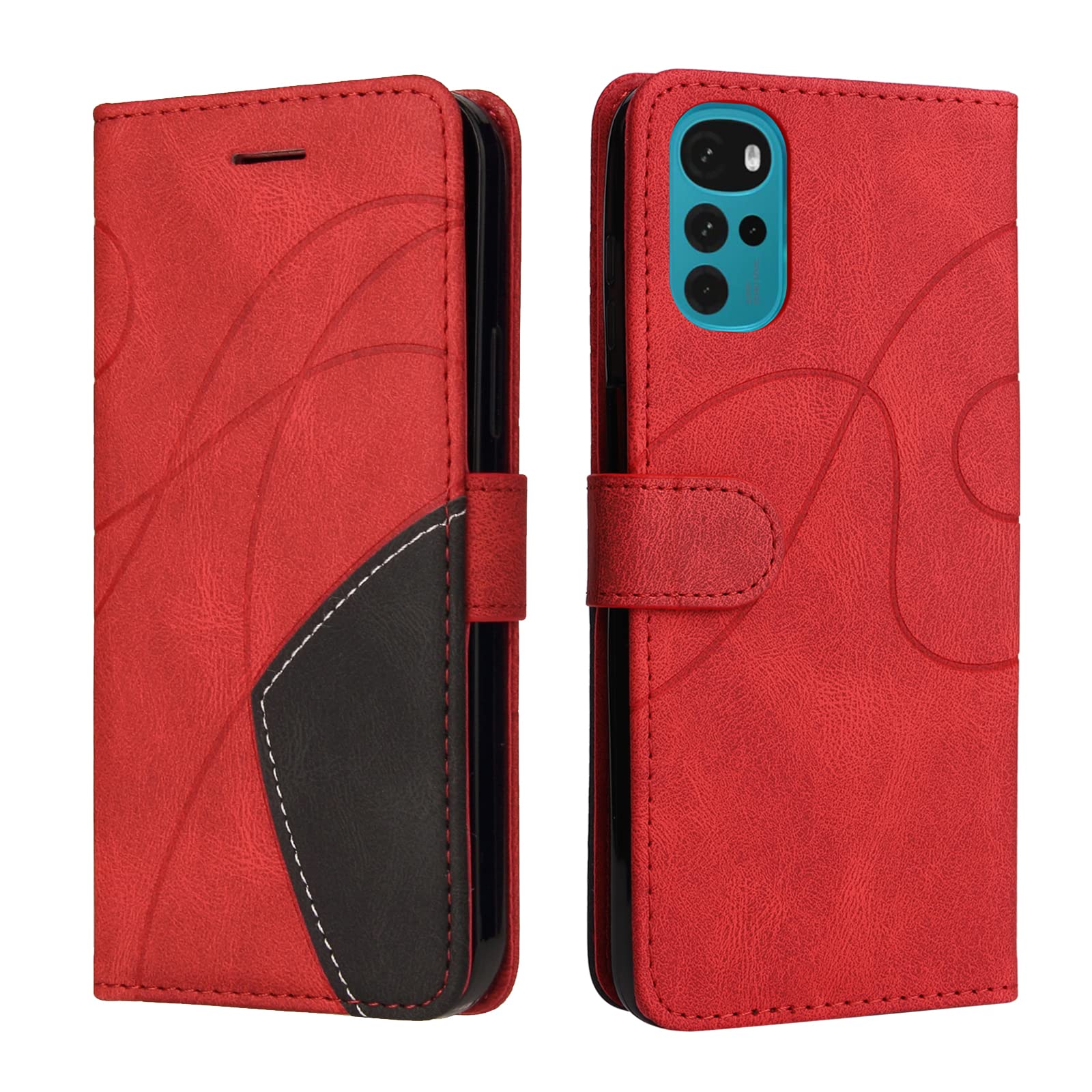 Huzhide Motorola Moto G22 Wallet Case Cover, Soft Leather Wallet Case Flip Folding Shockproof Cover with Credit Card Slots Stand Magnetic Protective Compatible with Motorola Moto G22 Phone Case, Red