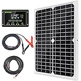 Topsolar Solar Panel Kit 20W 12V Monocrystalline with 10A Solar Charge Controller + Extension Cable with Battery Clips O-Ring