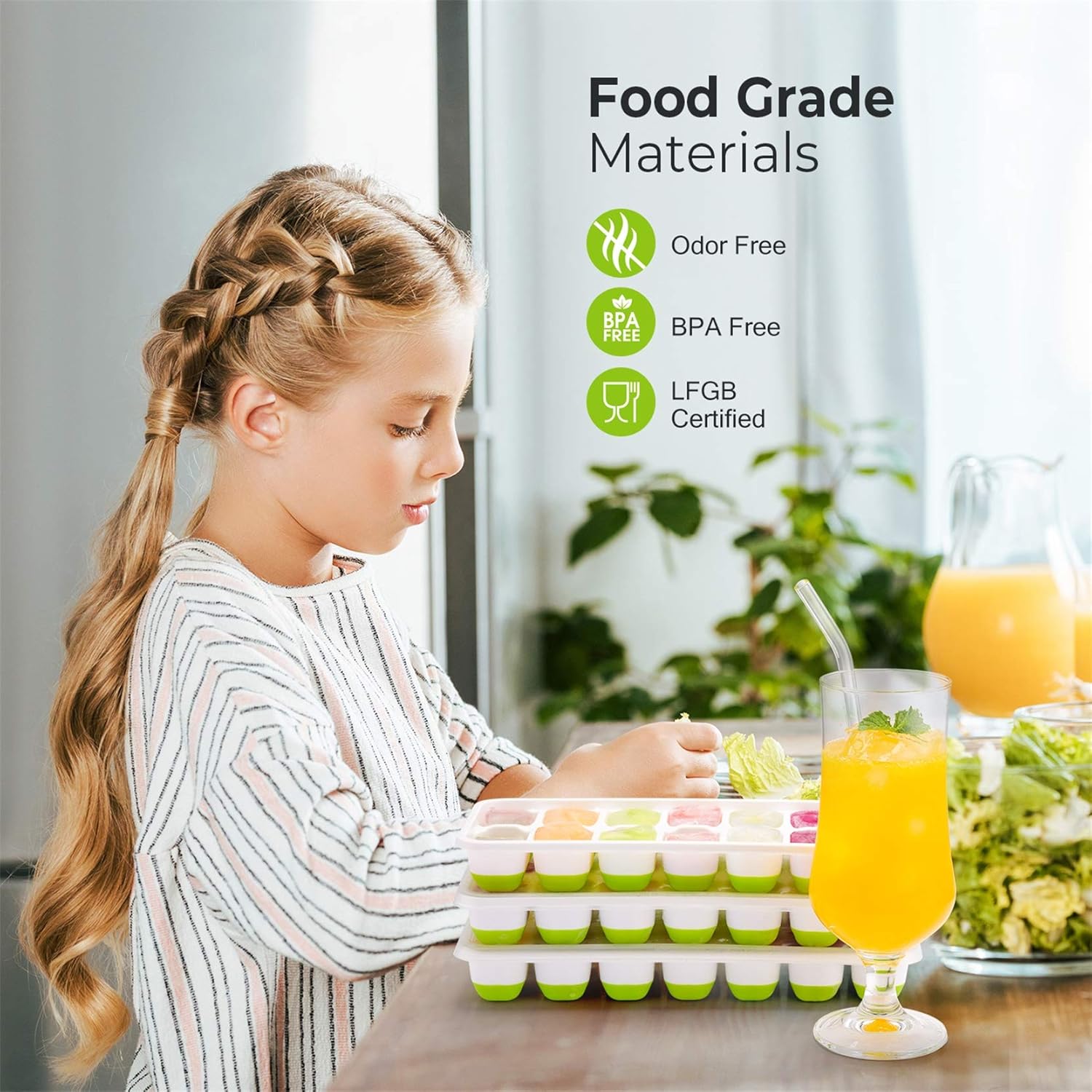 OMorc Ice Cube Trays 4 Pack, Easy-Release Silicone and Flexible 14-Ice Trays with Spill-Resistant Removable Lid, LFGB Certified and BPA Free, Stackable Durable and Dishwasher Safe: Kitchen & Dining