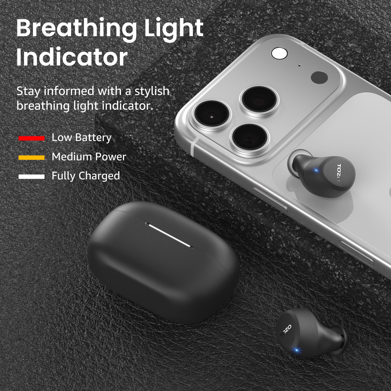 TOZO A1 In-Ear Kopfhörer Kabellos Bluetooth 5.3 mit 2 Mikrofonen für KI-Anrufe, App-Steuerung, 32 Std. Wiedergabe, IPX5 Wasserdicht, Tiefer Bass, Leicht und Bequem für kleine Ohren – Schwarz 6