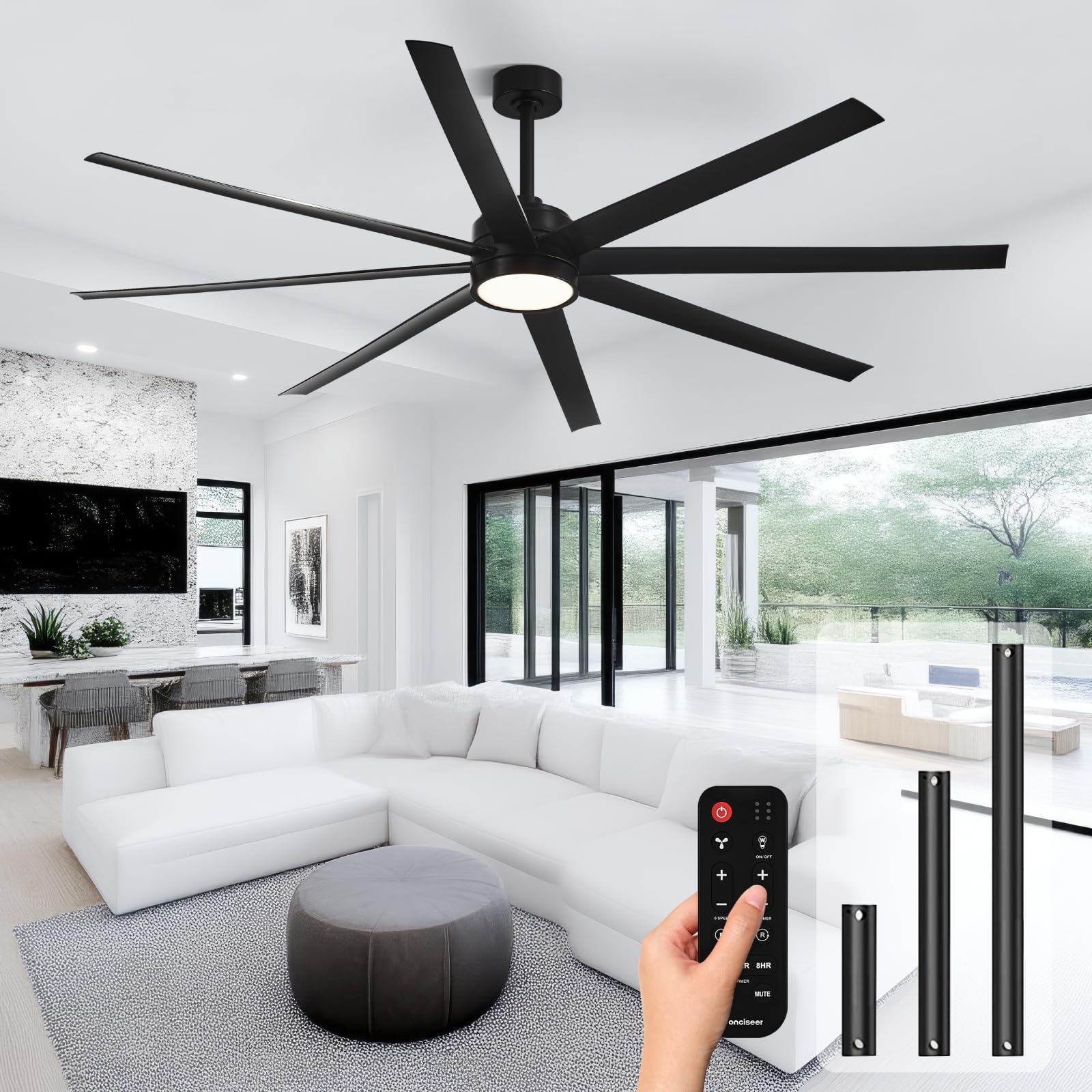 Conciseer Modern Ceiling Fans with Lights, 84 Inch