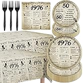Lovarywow 50th Birthday Decorations for Men Women - 98PCS Vintage Back in 1976 Plates Napkins Forks Tablecloth Tableware Set Disposable, Happy 50 Fifty Years Old Bday Party Supplies Decor