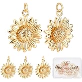 Beebeecraft Sunflower Charms 18K Gold Plated Brass Flower Charm for DIY Jewelry Earring Necklace Bracelet Making Finding