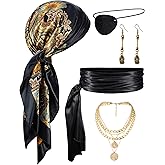 Adult Pirate Costume Pirate Hat Head Scarf Sash Belt Eye Patch Necklace Errings For Women Halloween Cosplay Accessories Set