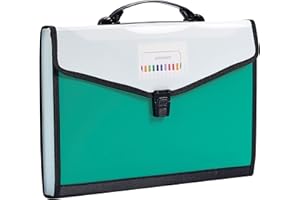 JIZISO Leagl Size 13-Pockets Expanding File Folder with Handle, Plastic Accordion Filling File Folder Expandable Monthly Portable Paper Document Organizer for Office School & Home (Green)