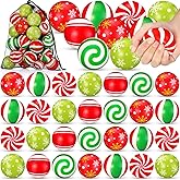 HyDren 36 Pcs Mini Christmas Stress Balls Bulk 2.36 Inch Candy Cane Foam Balls Xmas Squeeze Colorful Relief Toy with Mesh Drawstring Bag for Christmas Party Favors Stocking Goodie Bag Stuffer