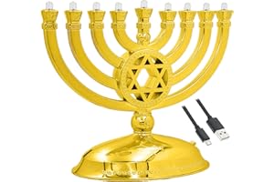The Dreidel Company Mini Electric Menorah Traditional LED Travel Menora, Batteries or USB Powered, Micro USB 4' Cable Include