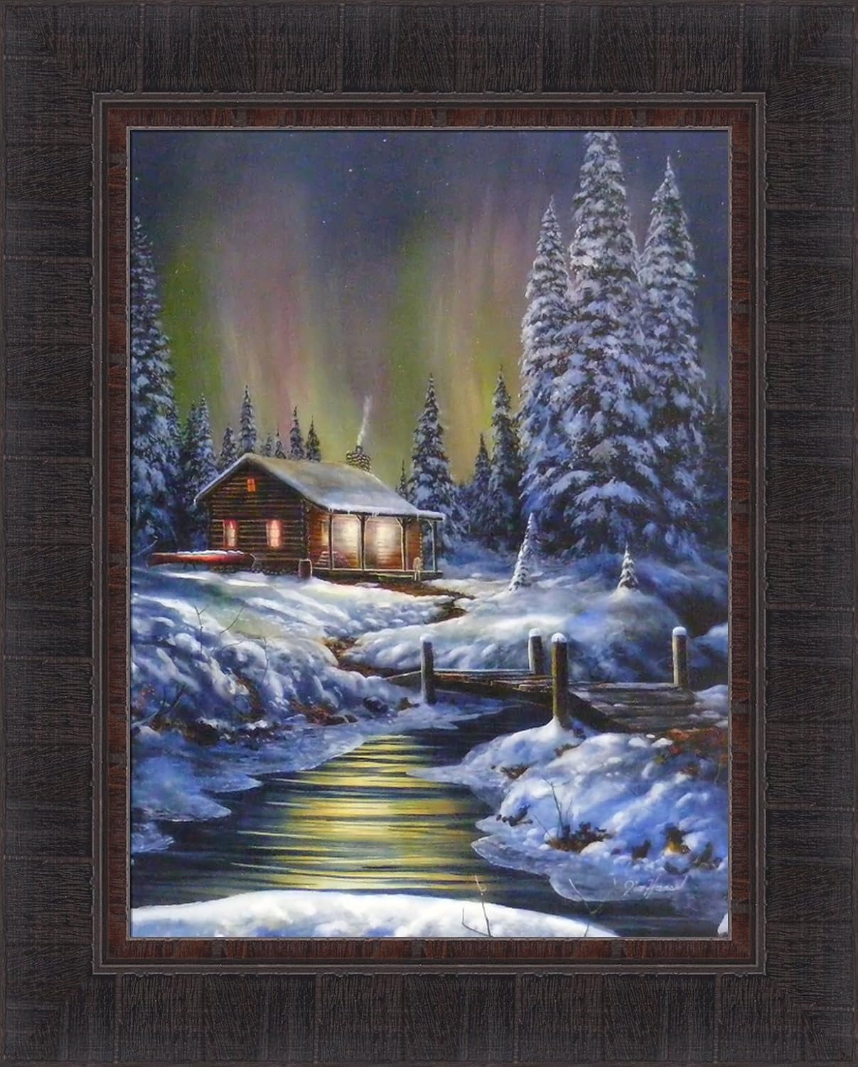 Amazon Com Fire And Ice By Jim Hansel 17x21 Log Cabin Winter Snow