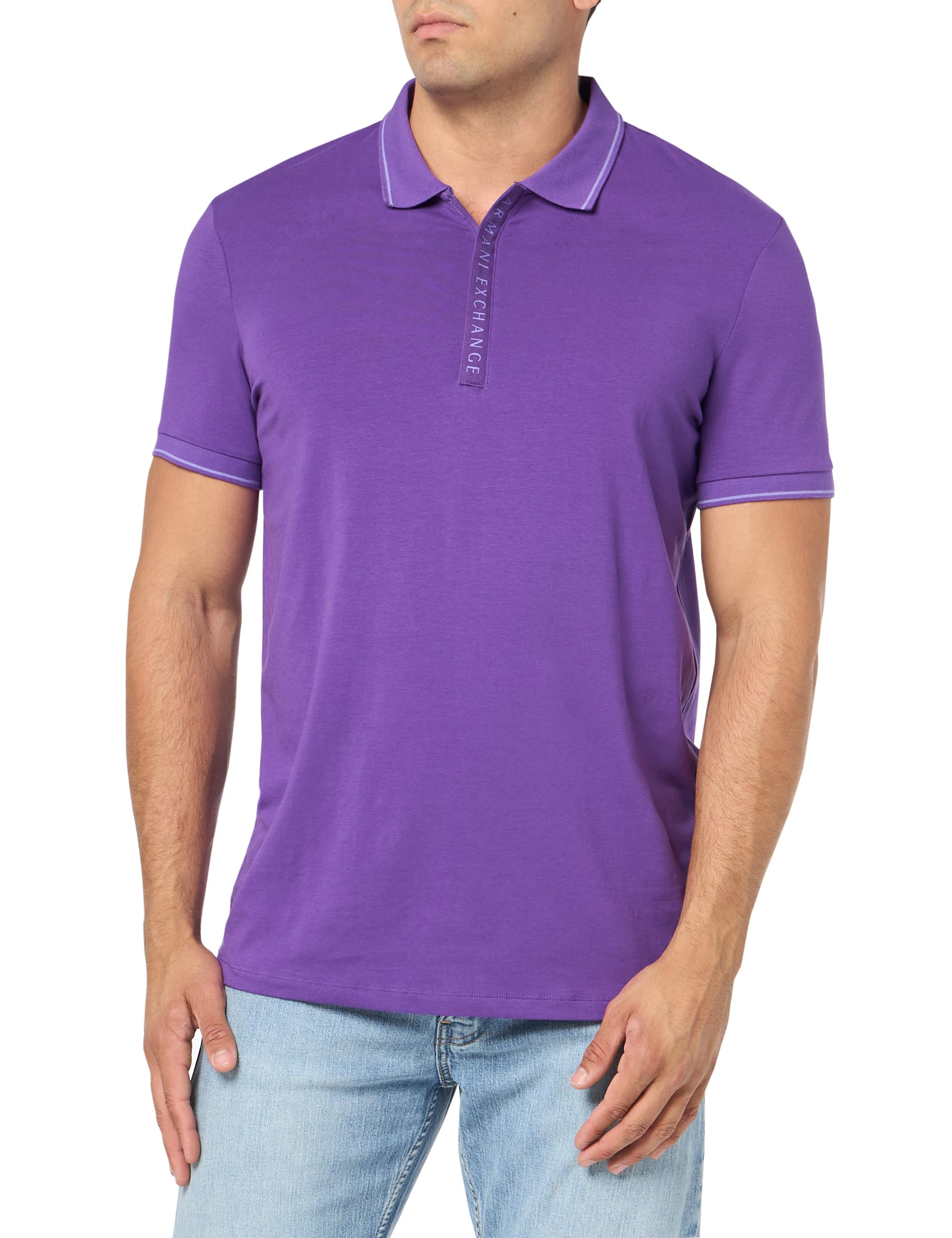 Armani Exchange Men's Slim Fit Stretch Cotton Jersey Logo Zip Polo Pansy, XS Image