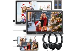 GOnavidio 10.1" Dual Car DVD Players with HDMI Input, 2 Headphones Mounting Brackets, Support Same/Different Movie, Last Memory, Region Free, USB SD Card, No Battery(2 Headrest DVD Players)