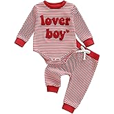 Ursobutegl Newborn Baby Boy Valentine's Day Outfit Lover Boy Embroidery Romper Bodysuit Jumpsuit Pants Set Infant Clothes
