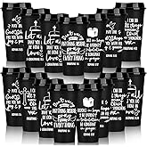 Pickmesh 15 Pcs Christian Gift for Employee Christian Tumblers for Women Religious Employee Appreciation Gift Bible Verse 16 oz Plastic Tumbler with Lids for Church Teacher Staff (Black)
