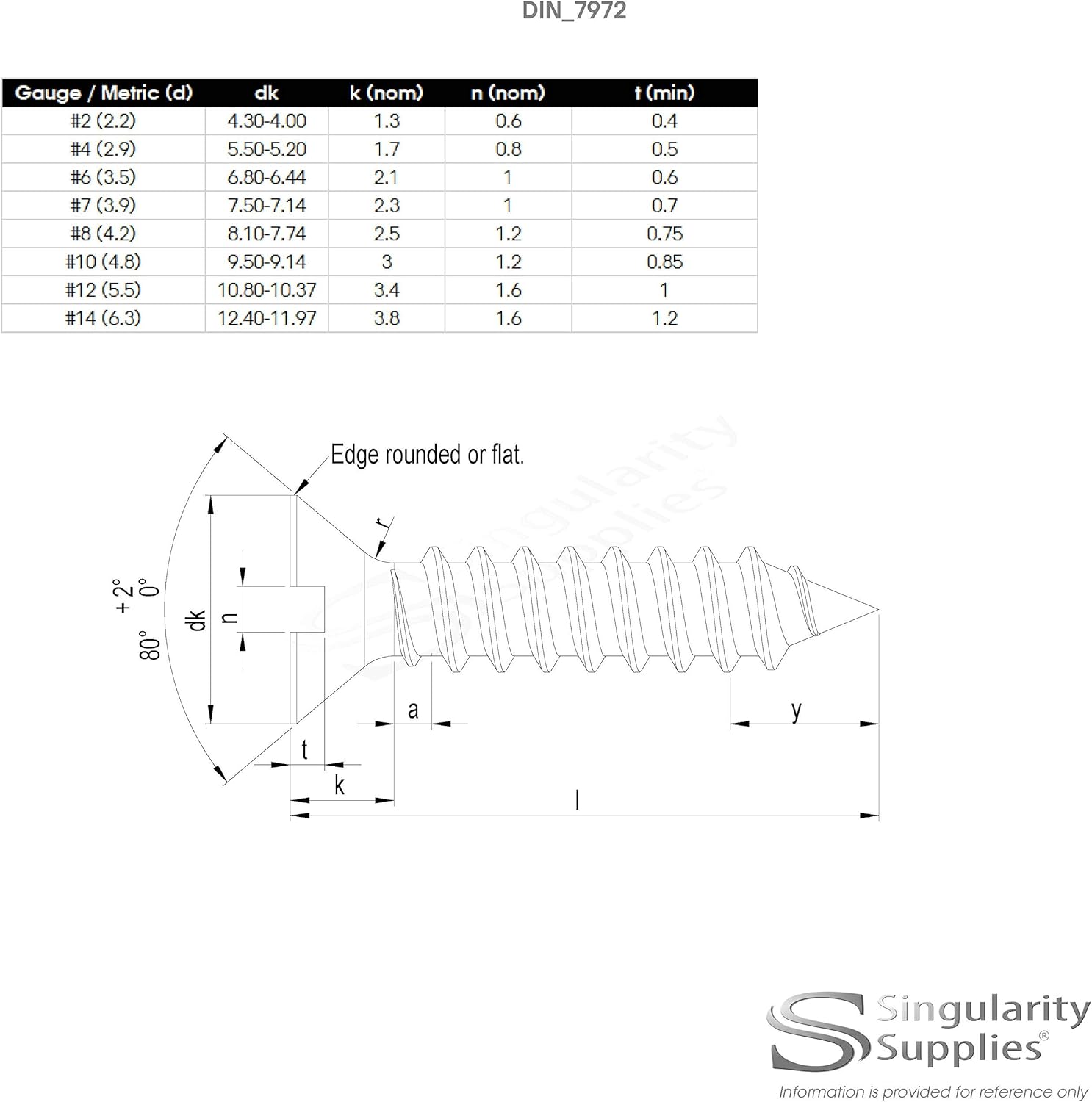 No.12 x 0.625 (5.5mm x 16mm) Slot Countersunk Self-Tapping Screw - Stainless Steel (A2) (Pack of 20), 5.5x16 - A2(20) - Image 5