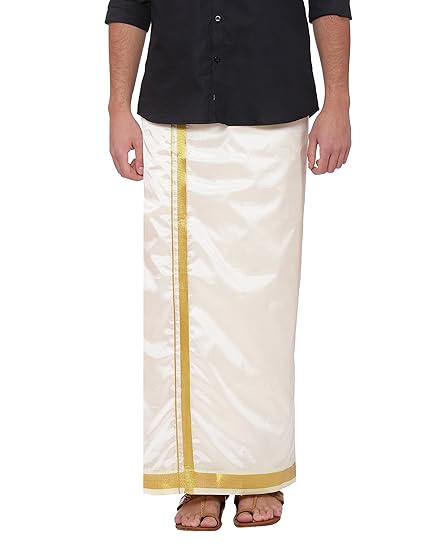 Men's Silk Stitched Dhoti with Pocket (D265, Cream, Free Size)