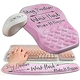 Gleamtide 2-in-1 Ergonomic Set, Wave Keyboard Wrist Rest and Massage Slope Mouse Pad Wrist Support, Rebound Memory Foam for Relieve Carpal Tunnel Syndrome and Wrist Pain (Stay Positive)