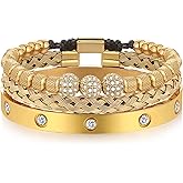 WFYOU 3PCS Stainless Steel Imperial Crown Bracelets for Men Gold Roman Numeral Bangle Bracelet Adjustable Cuff Bracelet Mens Luxury Jewelry Gifts