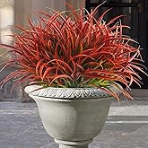 Uieke 6 Bundles Artificial Outdoor Plants UV Resistant Fake Grass Plants Faux Plastic Plants Greenery Shrubs for Home Garden Pathway Window Box Front Porch Cemetery Fall Decor, Autumn Red