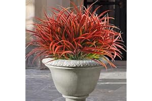 Uieke 12 Bundles Artificial Outdoor Plants UV Resistant Fake Grass Plants Faux Plastic Plants Greenery Shrubs for Home Garden Pathway Window Box Front Porch Cemetery Fall Decor, Autumn Red
