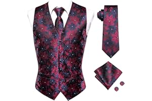 Hi-Tie Men's 4pc Waistcoat Vest Necktie Pocket Square Cufflinks Set For Suit or Tuxedo More Color for Choose