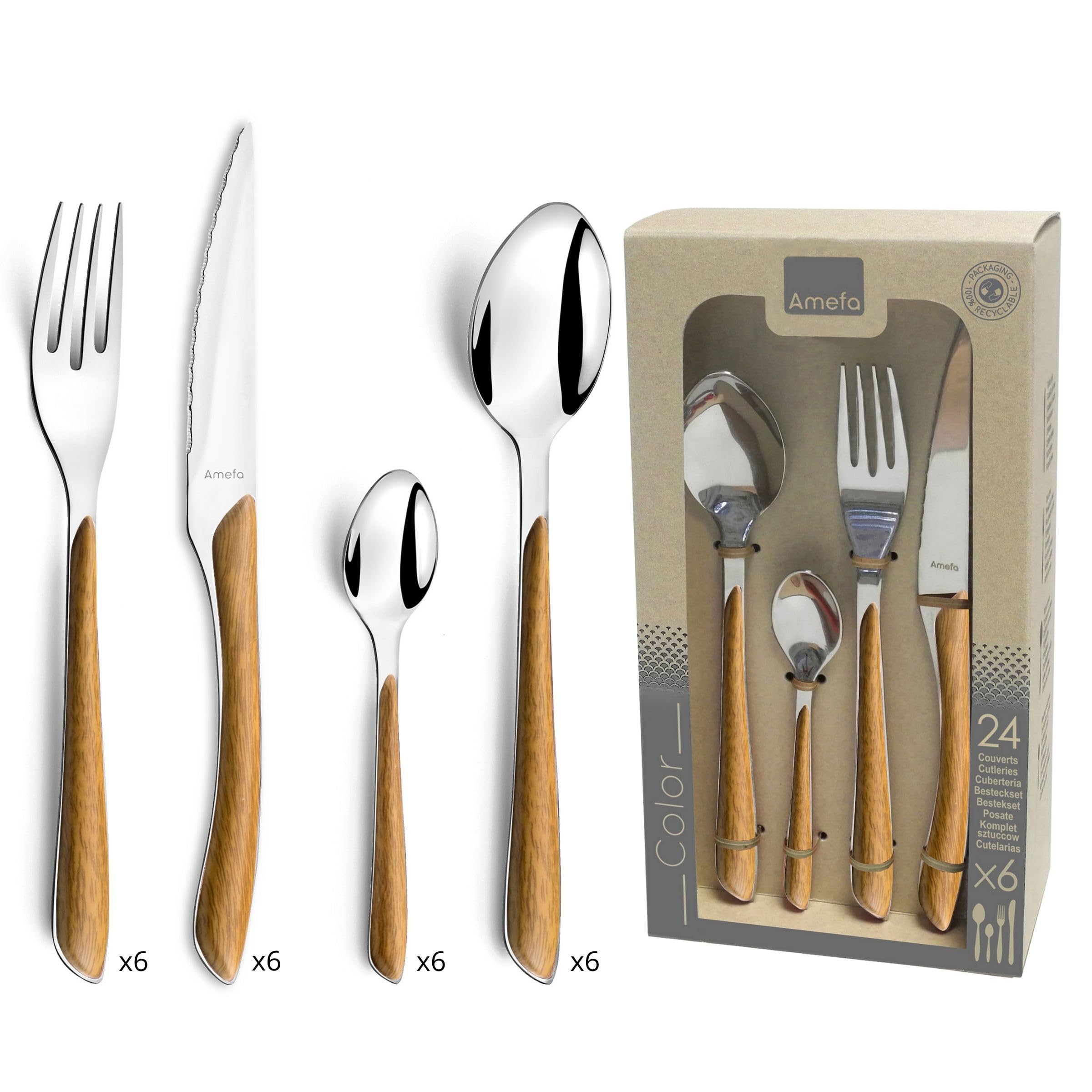 Amefa ECLAT Nature - Light Wood 24-Piece Household Set