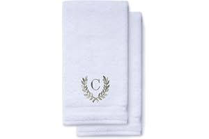 TURQUAZ Decorative and Monogrammed Hand Towels for Bathroom Kitchen Makeup | Personalized Gift for Wedding-Bridal | Roman Font Custom Luxury Turkish Towel | Spa Collection, Oversized, 16 X 30 Inch, Set of 2